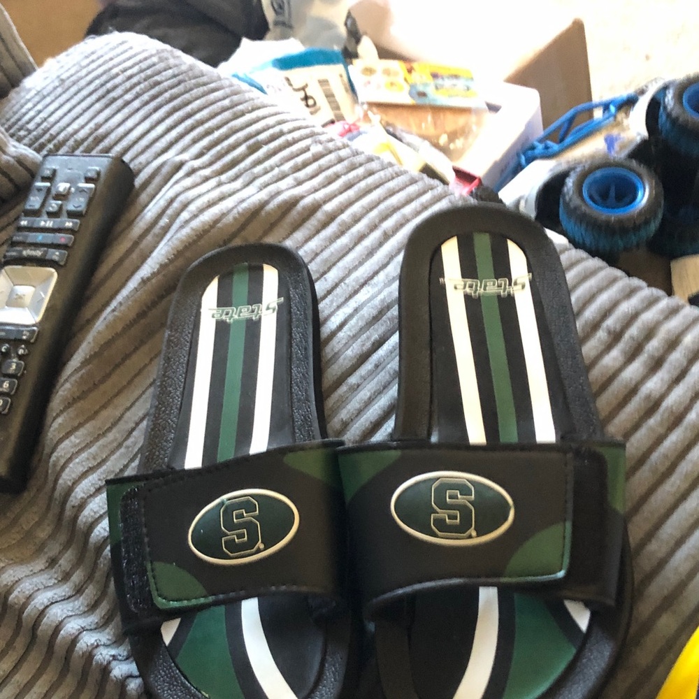 Black & Green Slide Sandals with Adjustable Strap kids